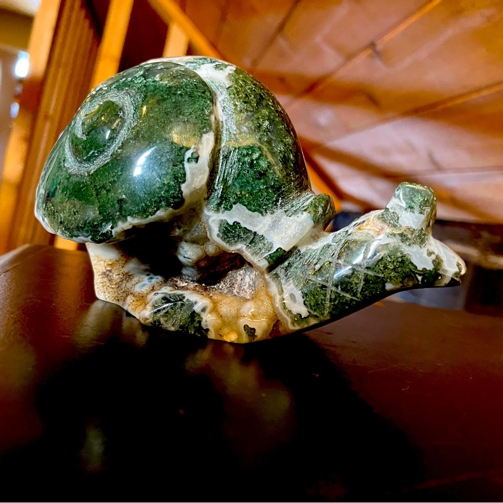 Moss agate crystal snail